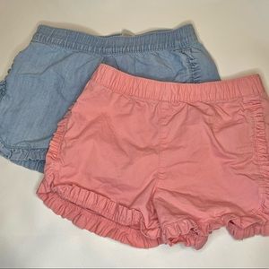 girls size 6x carters brand ruffle shorts, two pair, denim and coral